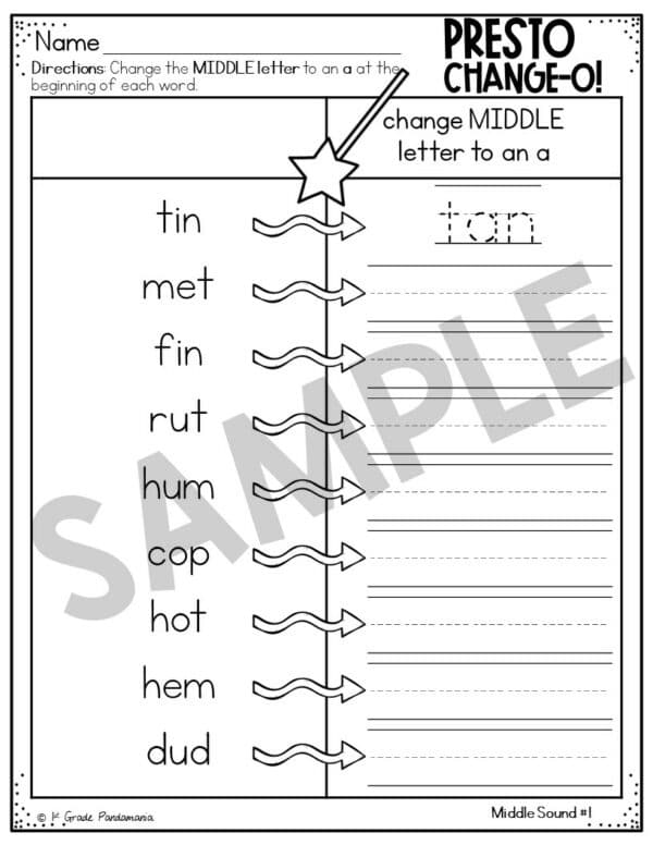 Middle Sounds Worksheets Phonics Activities 2