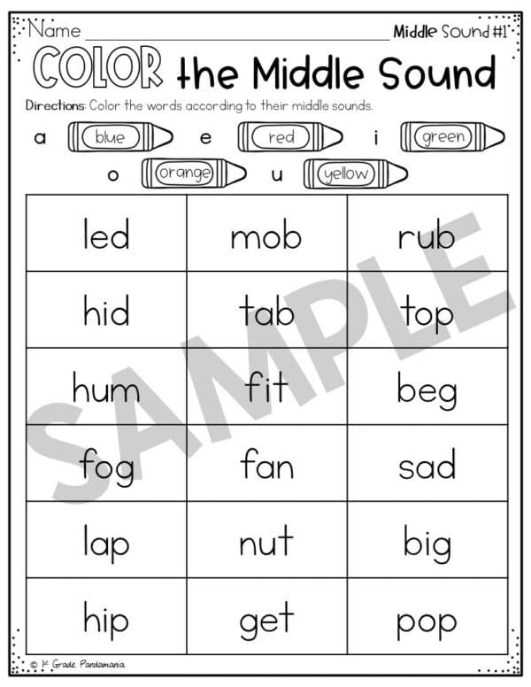 Middle Sounds Worksheets Phonics Activities 11