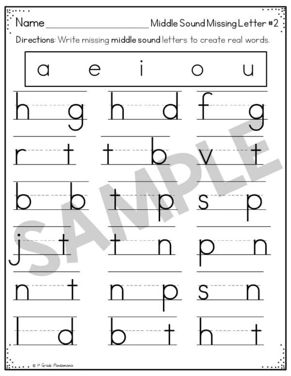 Middle Sounds Worksheets Phonics Activities 9