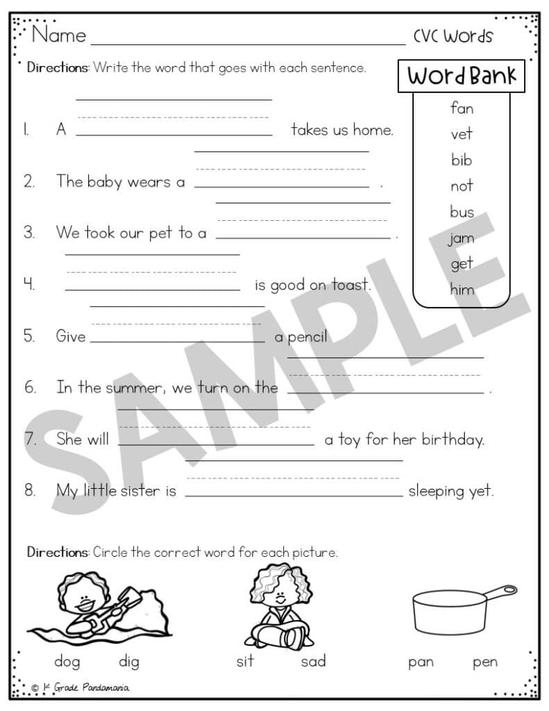 CVC Words Worksheets Phonics Activities | 1st Grade Pandamania