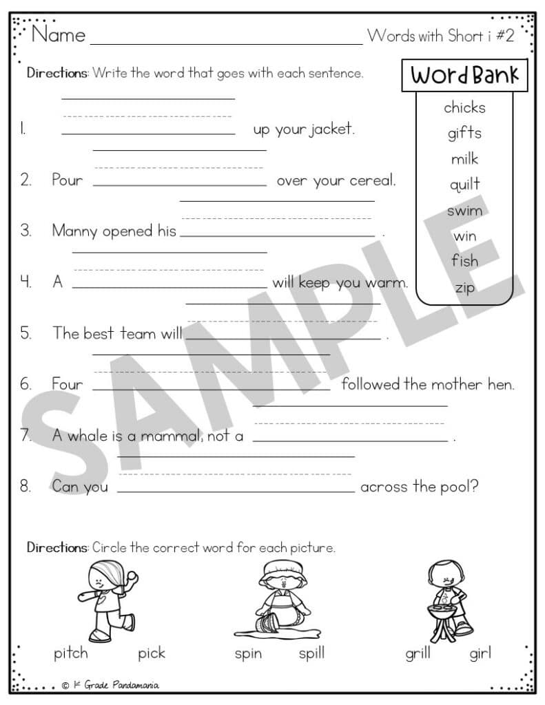 Short I Worksheets Phonics Activities | 1st Grade Pandamania