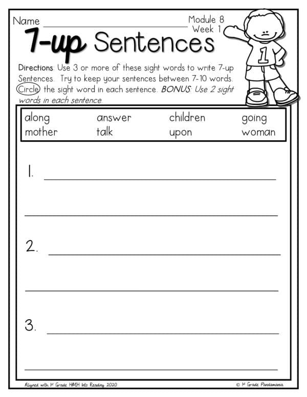 HMH Into Reading 7-up Sentence Writing Sight Word Center 1st Grade 2020 4