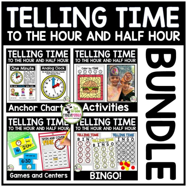 Reinforce telling time to the hour and the half hour skills for kindergarten, 1st and 2nd grade students with these great activities in this BUNDLE.