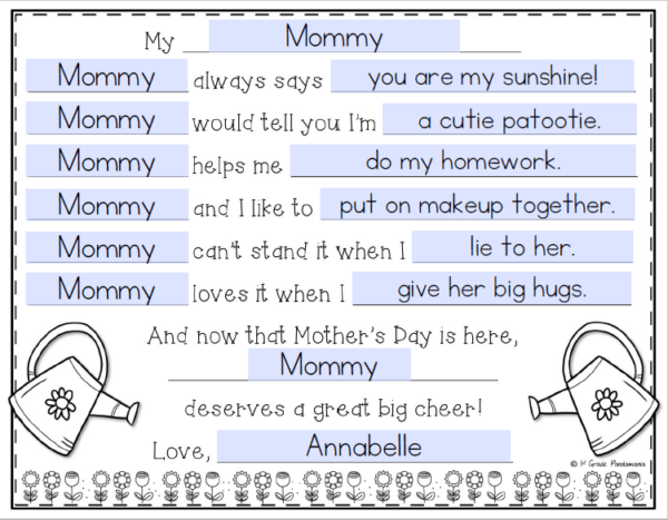 This FREE Mother's Day Writing activity will be cherished by moms forever with your students' honest, sweet feelings about their moms. Blanks are left for Mom, Mother, Mommy, Grandma, Grandmother, Nana, or whoever their mother figure is for Mother's Day.