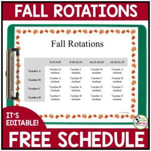 Fall Classroom Party Editable Rotations Schedule