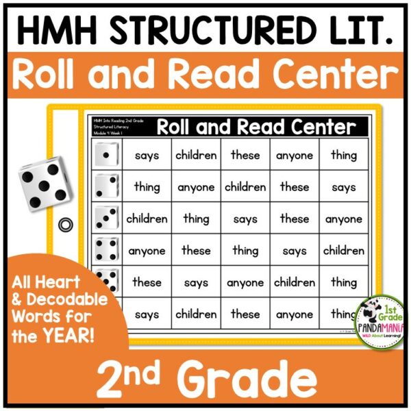 a structured literacy game with dice for a roll and read center