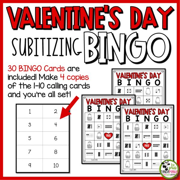 Valentine Subitizing Number Sense BINGO Numbers 1-10 Grades K-1 - Image 3